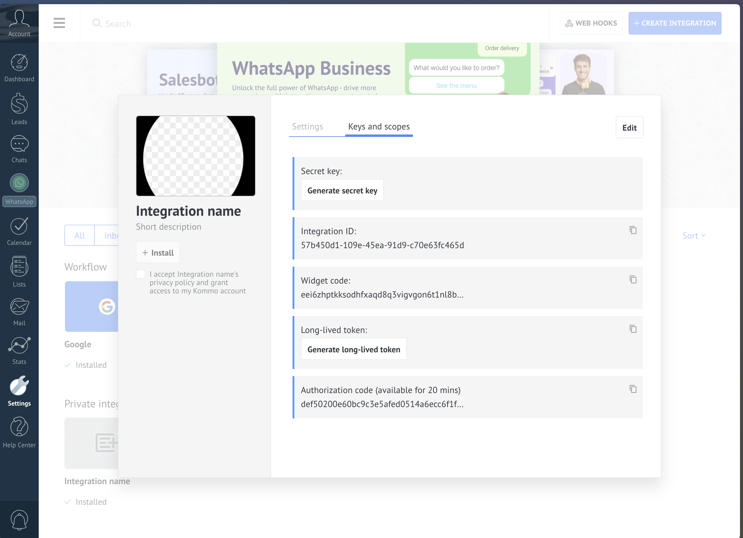 App Creation on Kommo