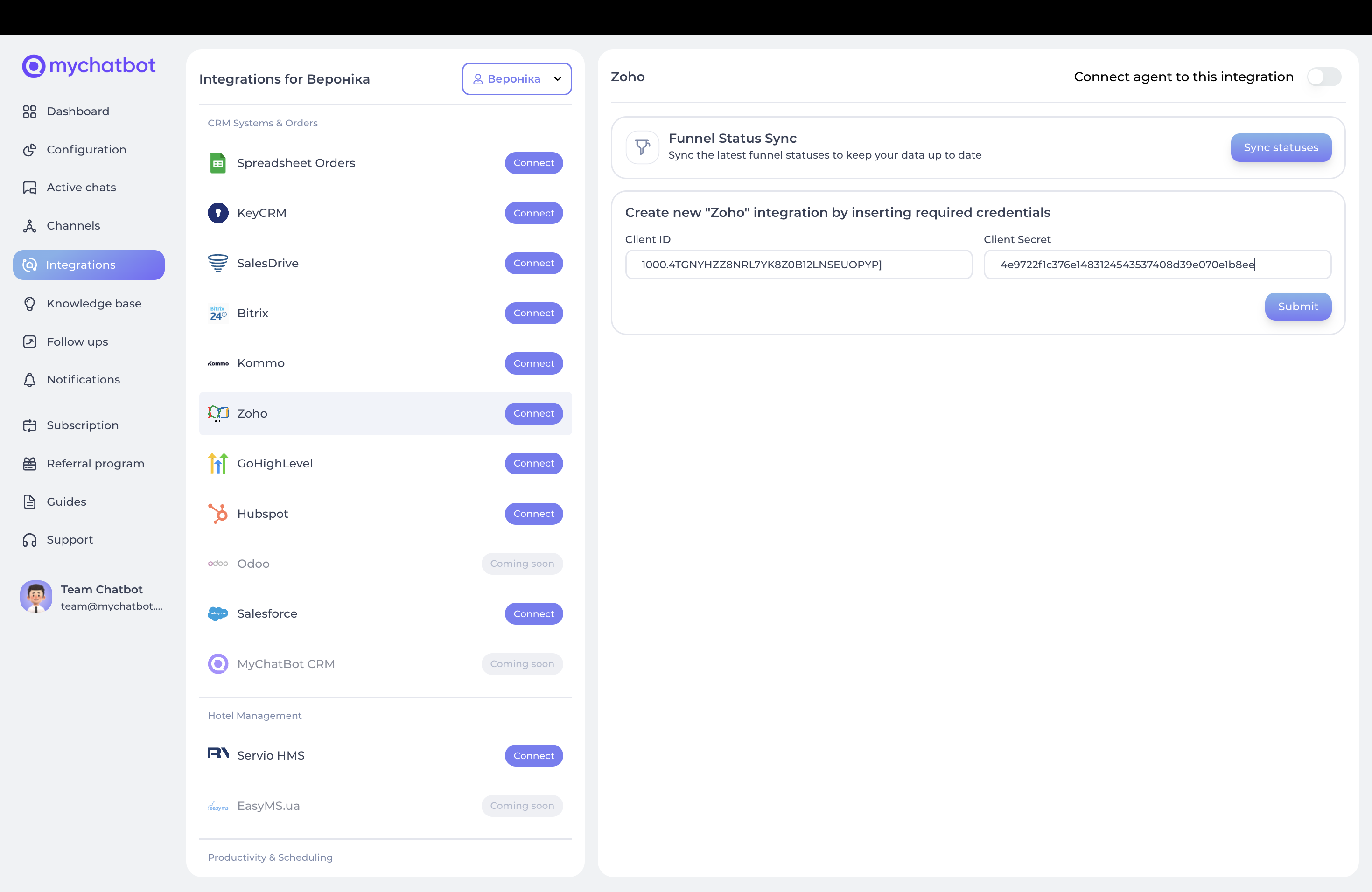 Creating Integration on MyChatBot
